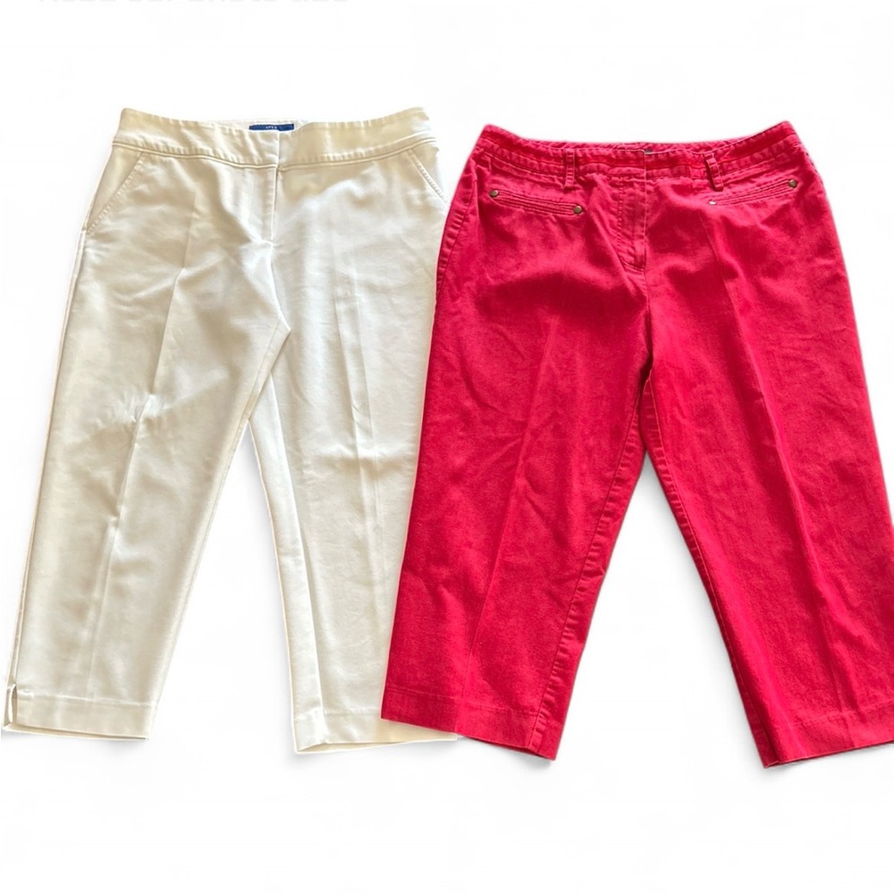 BUNDLE OF 2 Women’s Capri Pants -Red  and White 10,Casual Stretch W/Pokets.